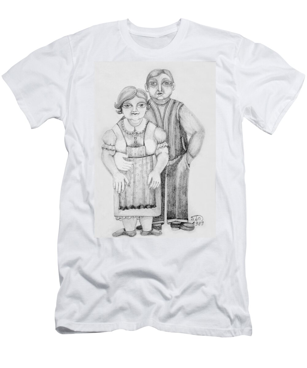 Couple T-Shirt featuring the drawing Polish couple by Rachel Hershkovitz