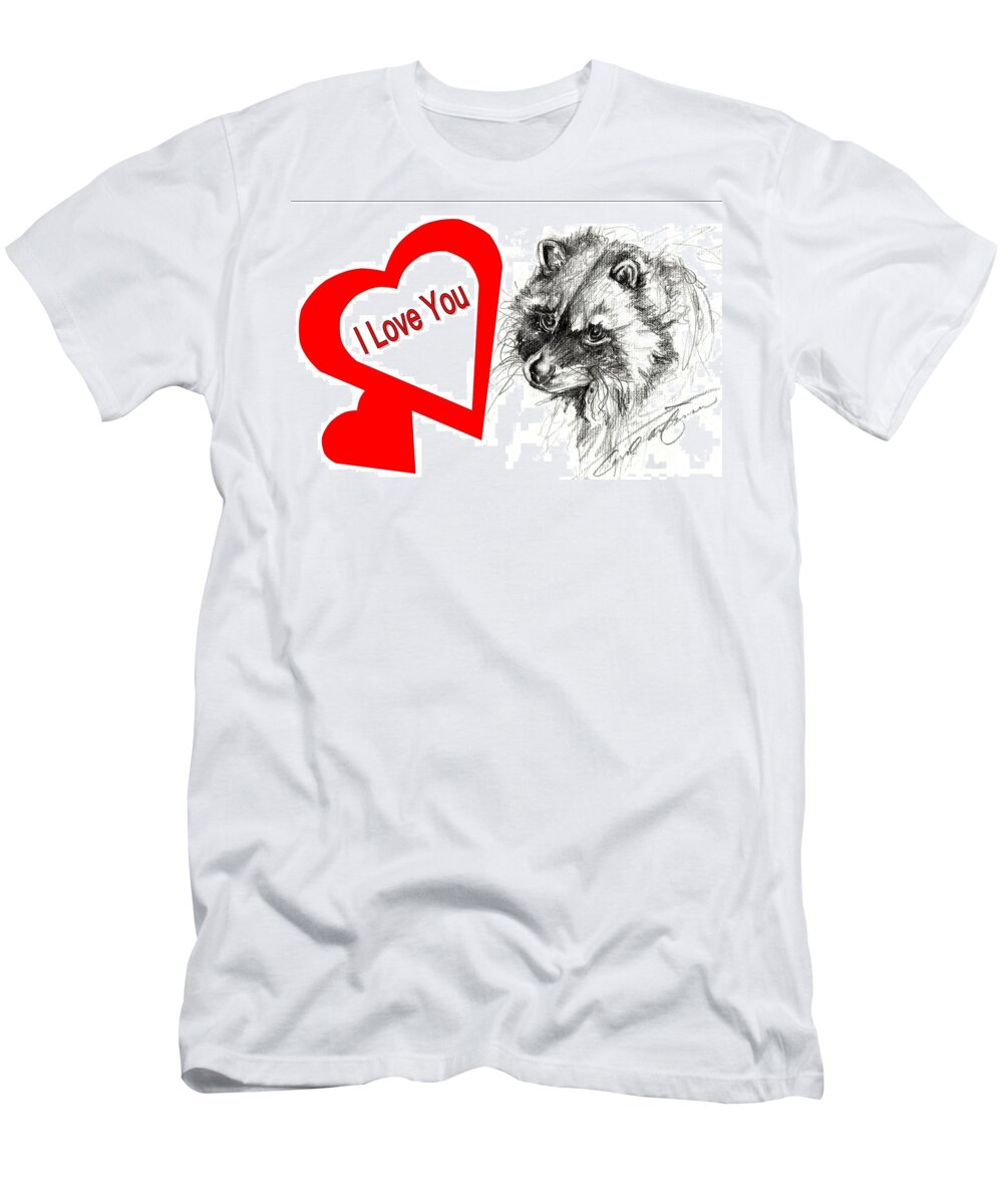 Raccoon T-Shirt featuring the drawing Puppy Love by Carol Allen Anfinsen