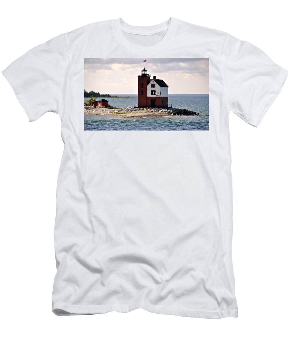Round Island Light House T-Shirt featuring the photograph Round Island Light by Marysue Ryan