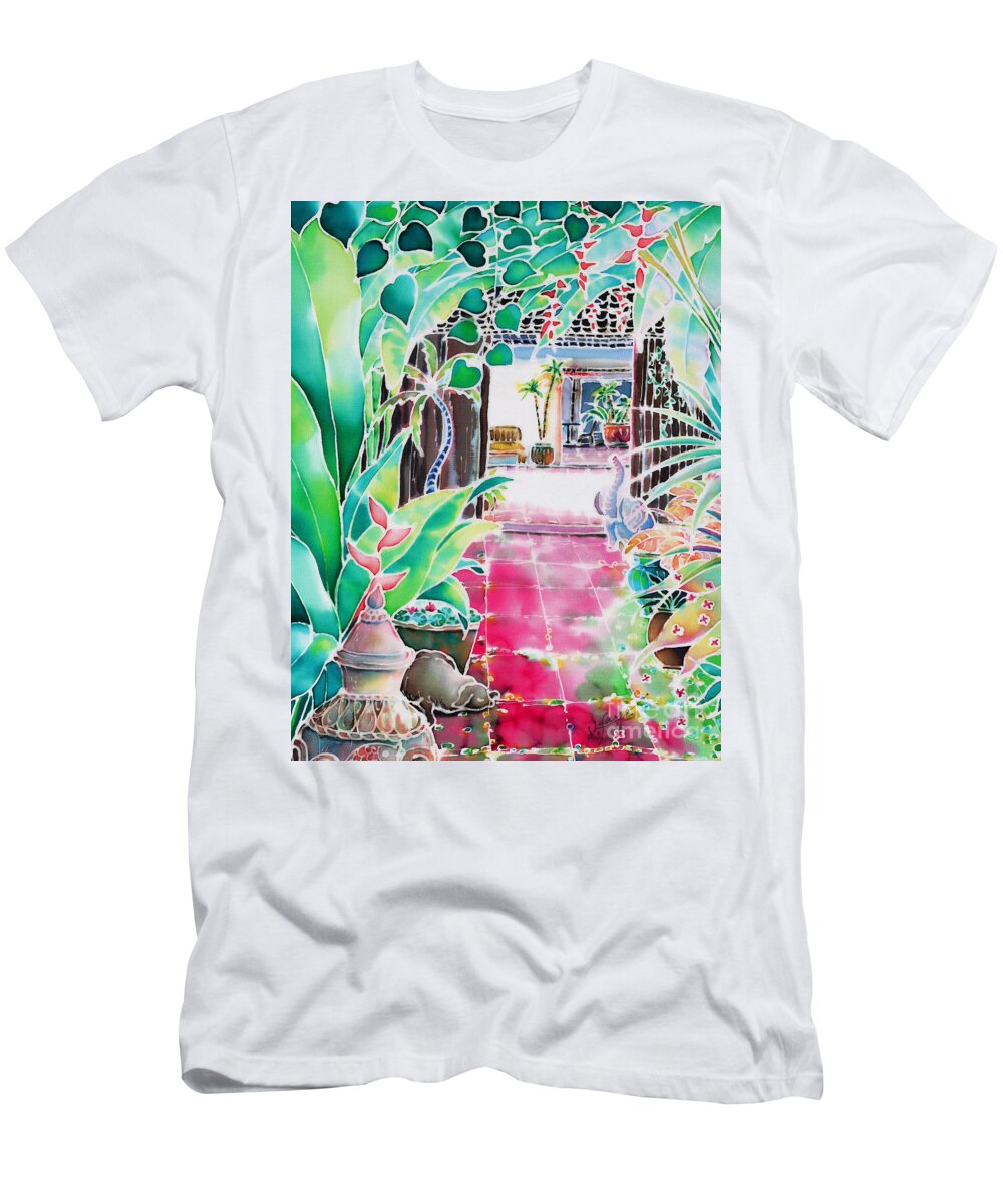 Silk T-Shirt featuring the painting Shade in the patio by Hisayo OHTA