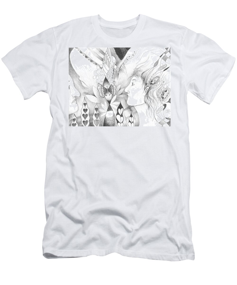 Figurative T-Shirt featuring the drawing The Change and the Changing by Helena Tiainen