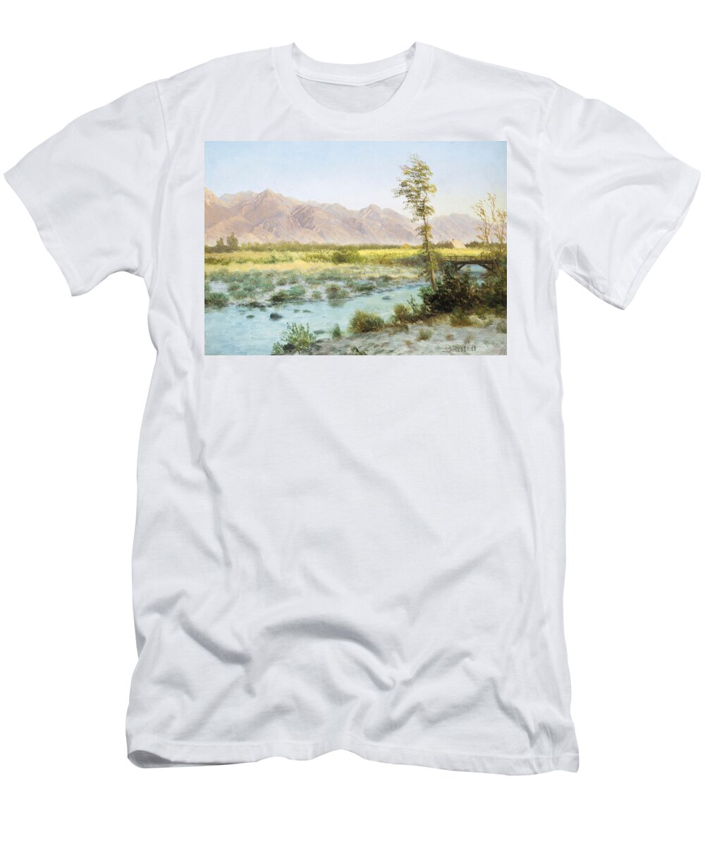 Albert Bierstadt T-Shirt featuring the painting Western Landscape by Albert Bierstadt