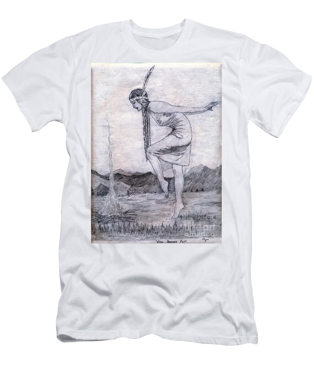 Indian Princess T-Shirt featuring the drawing When Shadows Fall by Donna L Munro