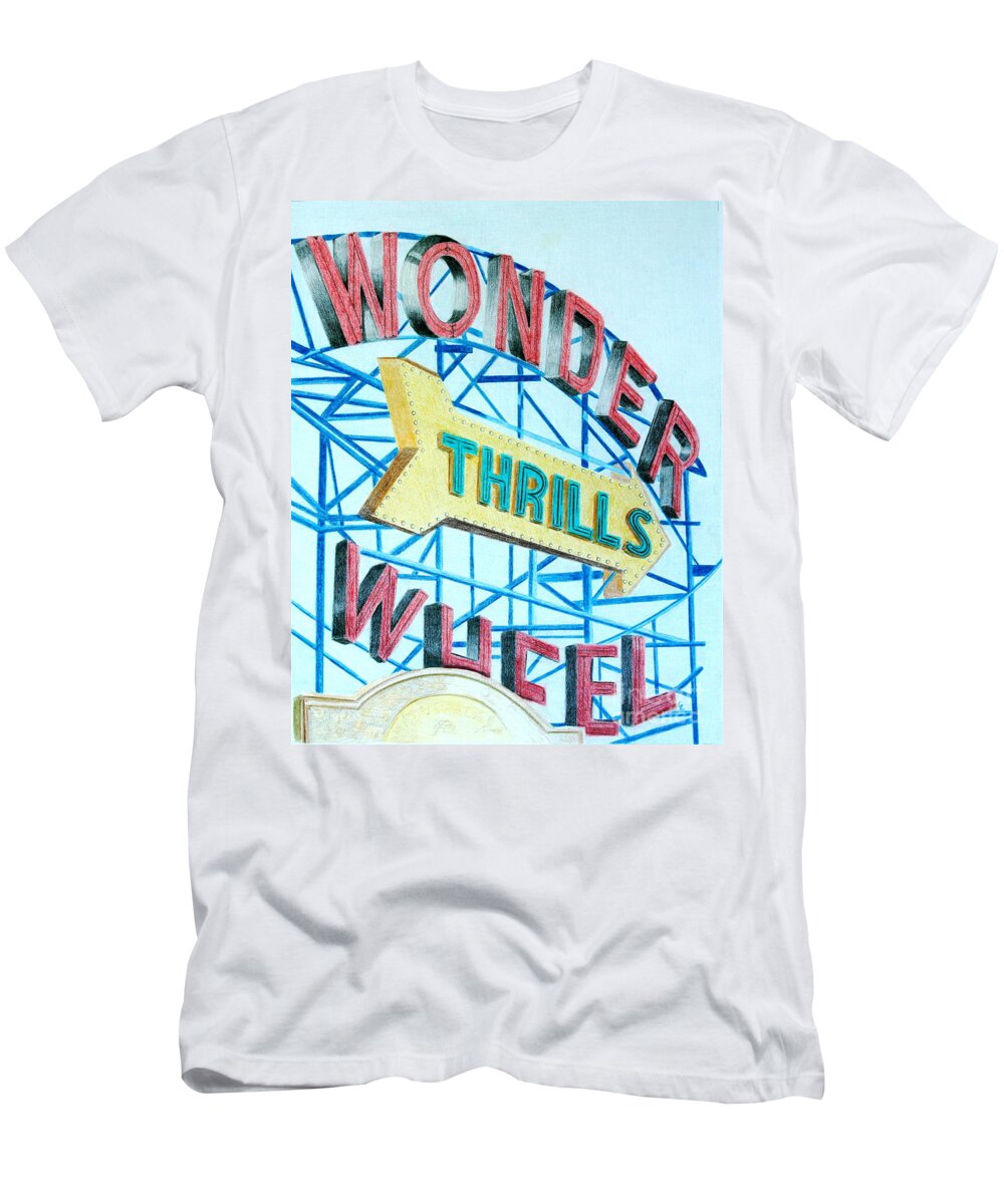 Color Pencil T-Shirt featuring the drawing Wonder Wheel by Glenda Zuckerman