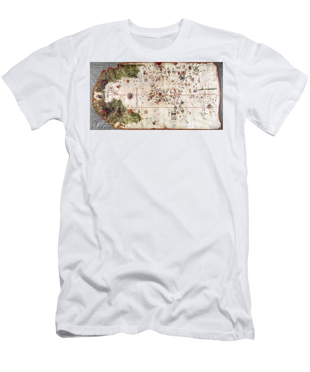 1500 T-Shirt featuring the painting Nina: World Map, 1500 #0007646 by Granger