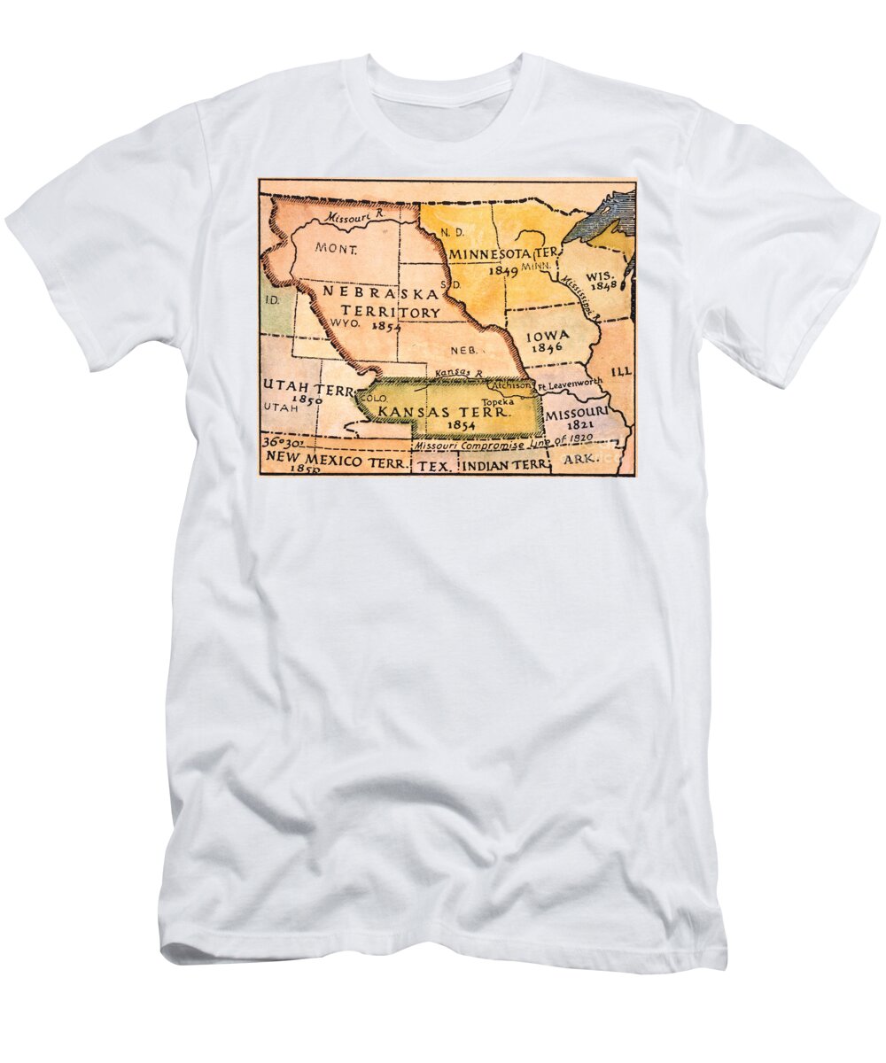 1854 T-Shirt featuring the painting Kansas-nebraska Map, 1854 #0041276 by Granger