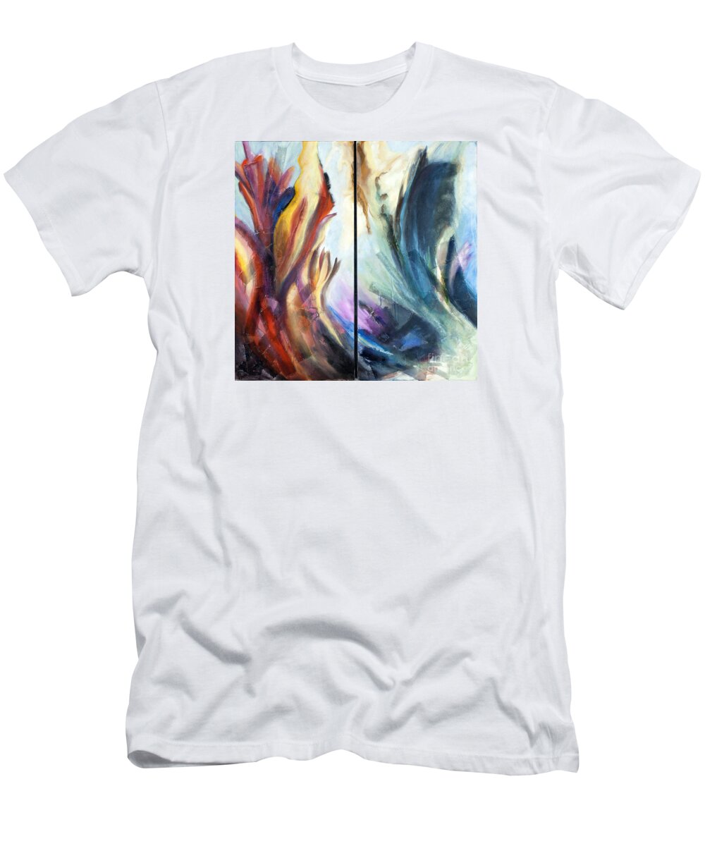  T-Shirt featuring the painting 01321 Fire and Waves by AnneKarin Glass