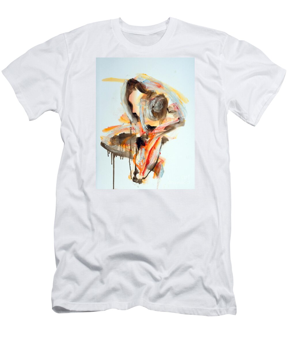 Gesture Women Seated T-Shirt featuring the painting 04540 Humble Trustee by AnneKarin Glass