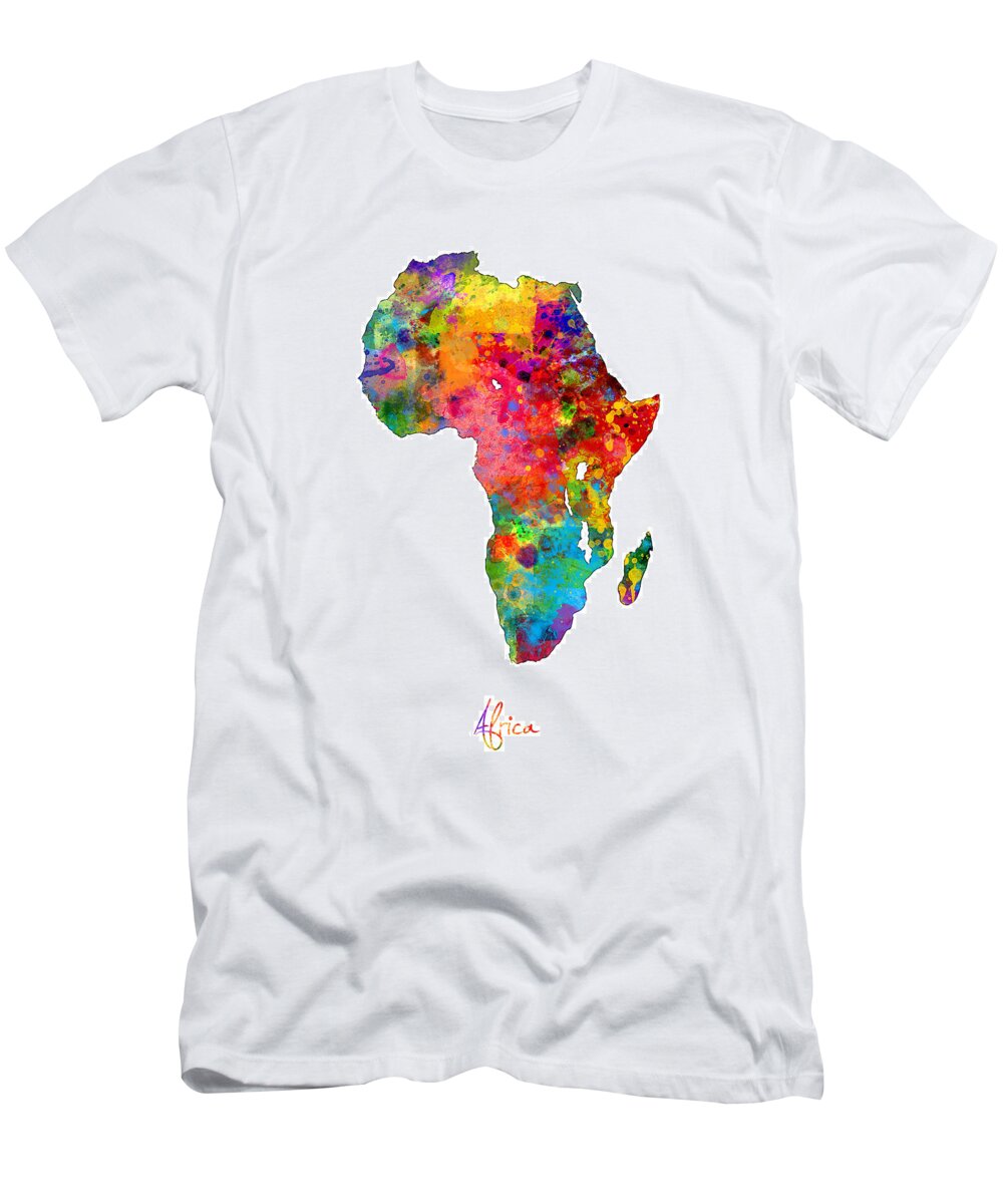 Map Art T-Shirt featuring the digital art Africa Watercolor Map #1 by Michael Tompsett