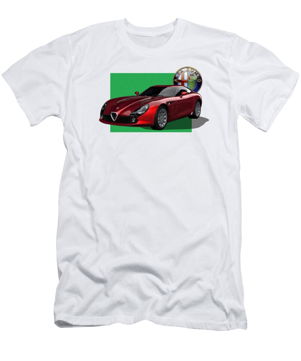 �alfa Romeo� By Serge Averbukh T-Shirt featuring the photograph Alfa Romeo Zagato T Z 3 Stradale with 3 D Badge #1 by Serge Averbukh