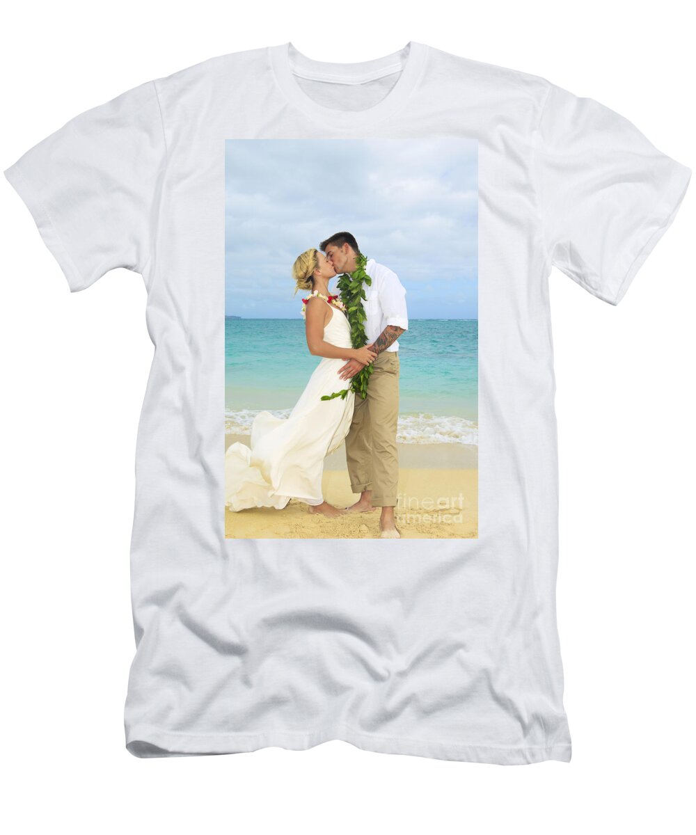 Adult T-Shirt featuring the photograph Beach Newlyweds #1 by Tomas del Amo - Printscapes