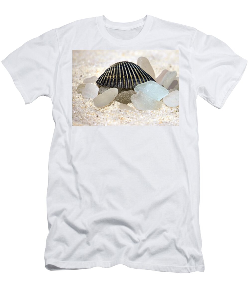 Black T-Shirt featuring the photograph Black and White Sea Glass by Janice Drew