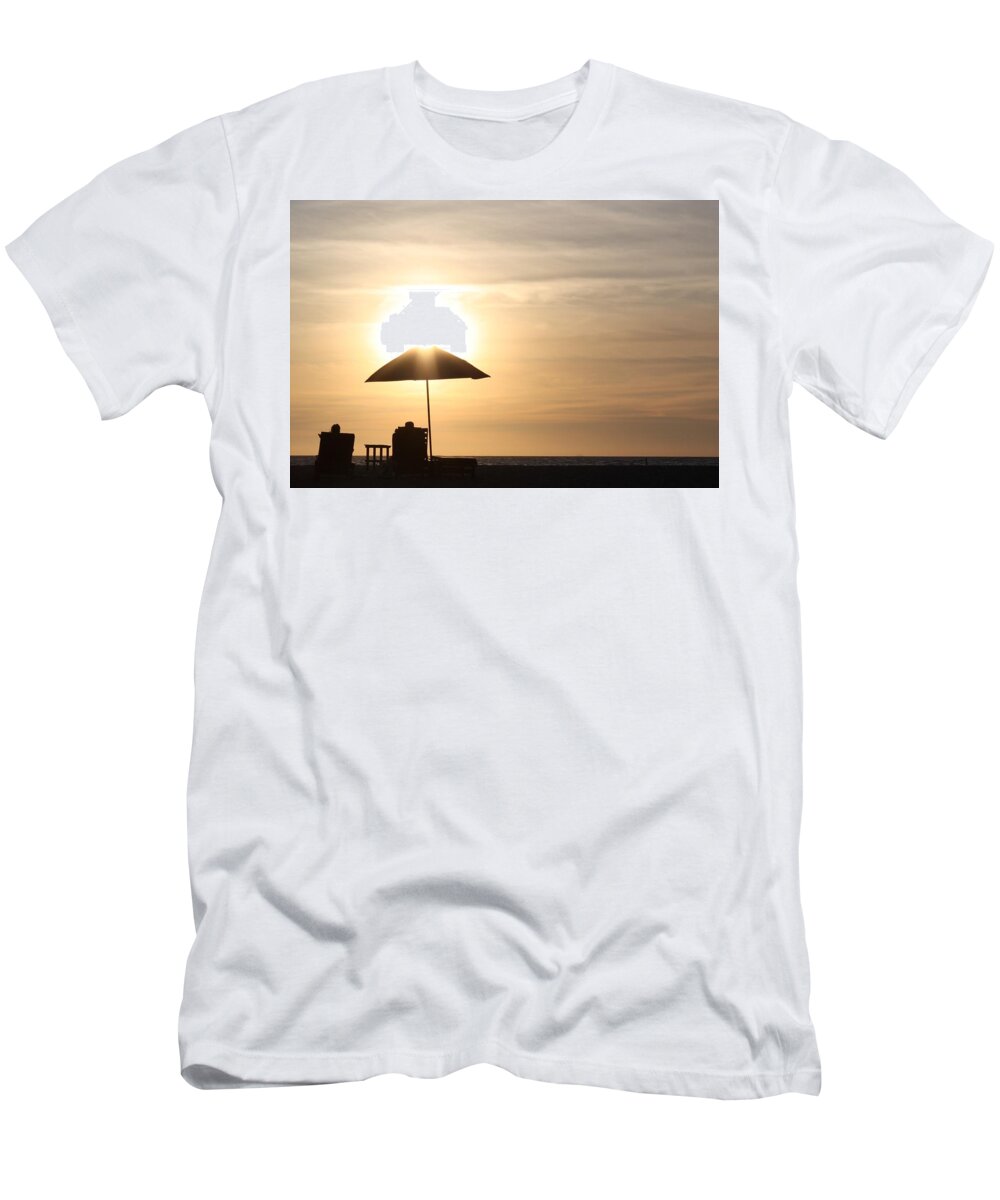 Sunset T-Shirt featuring the photograph Couple on the Beach at Sunset #2 by Gravityx9 Designs