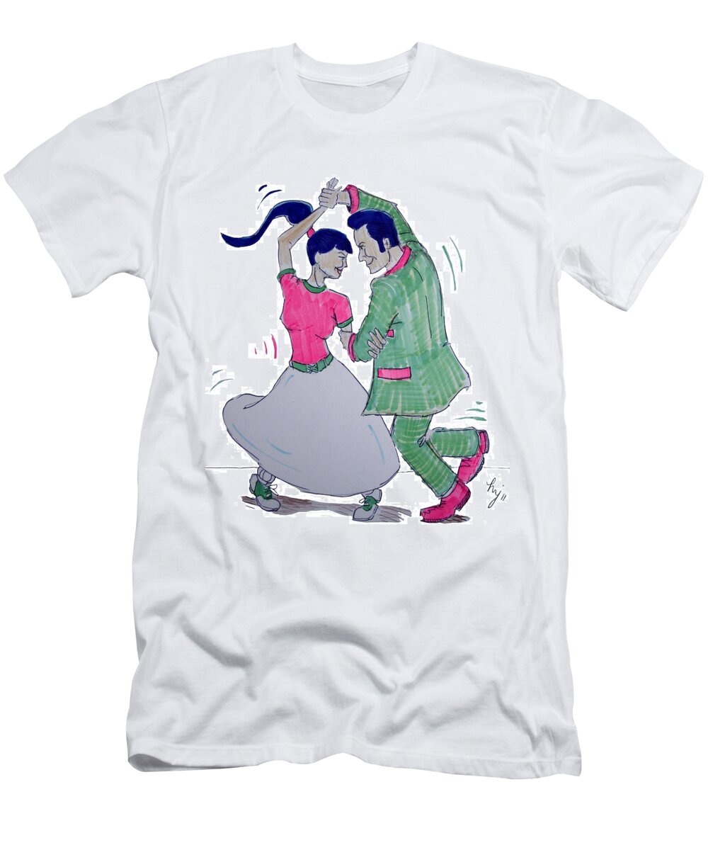 Nostalgia T-Shirt featuring the painting Dance To The Beat #1 by Mike Jory