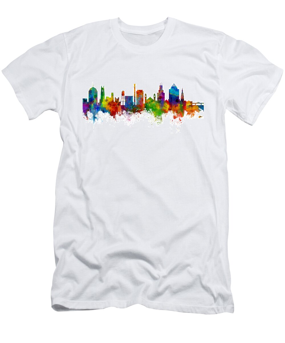 Durham T-Shirt featuring the digital art Durham North Carolina Skyline #1 by Michael Tompsett