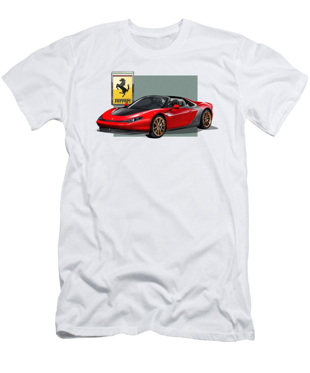 ferrari Collection By Serge Averbukh T-Shirt featuring the photograph Ferrari Sergio with 3D Badge #1 by Serge Averbukh