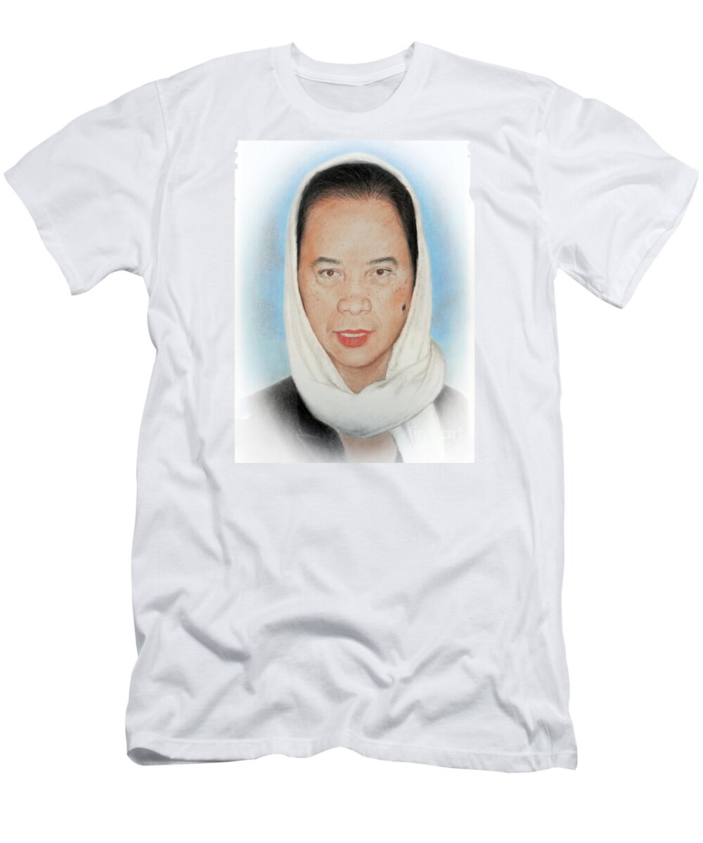 Filipina T-Shirt featuring the drawing Filipina Woman Wearing a Scarf #1 by Jim Fitzpatrick