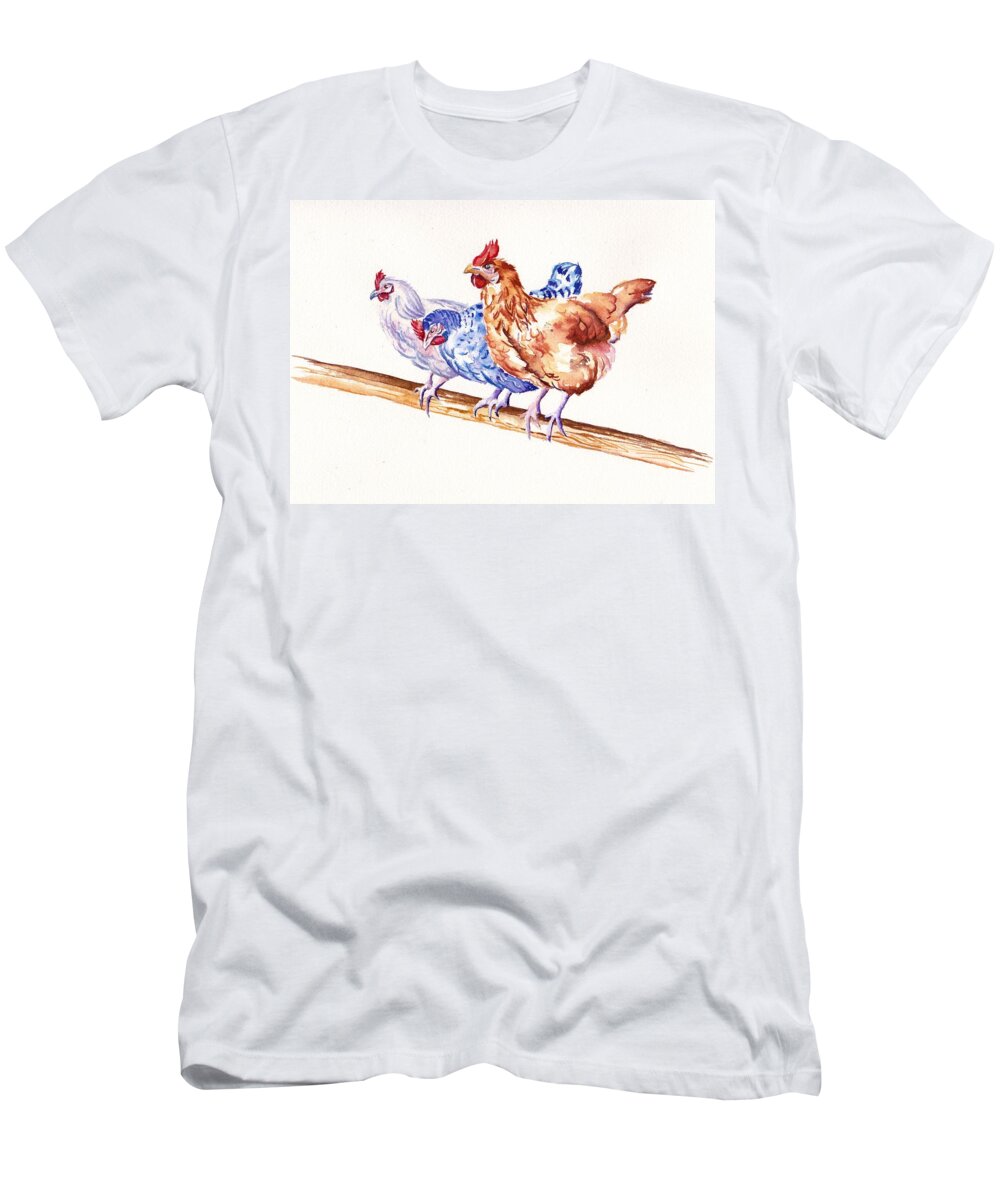 Chickens T-Shirt featuring the painting High Flyers - Chickens by Debra Hall
