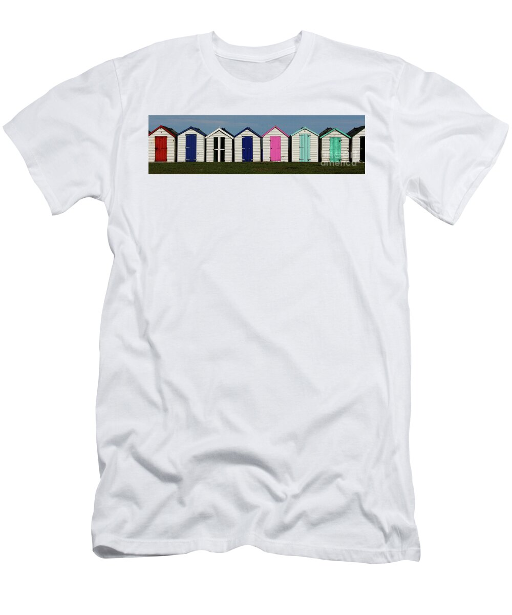 Beach T-Shirt featuring the photograph Holiday Beach Huts #1 by Tom Conway