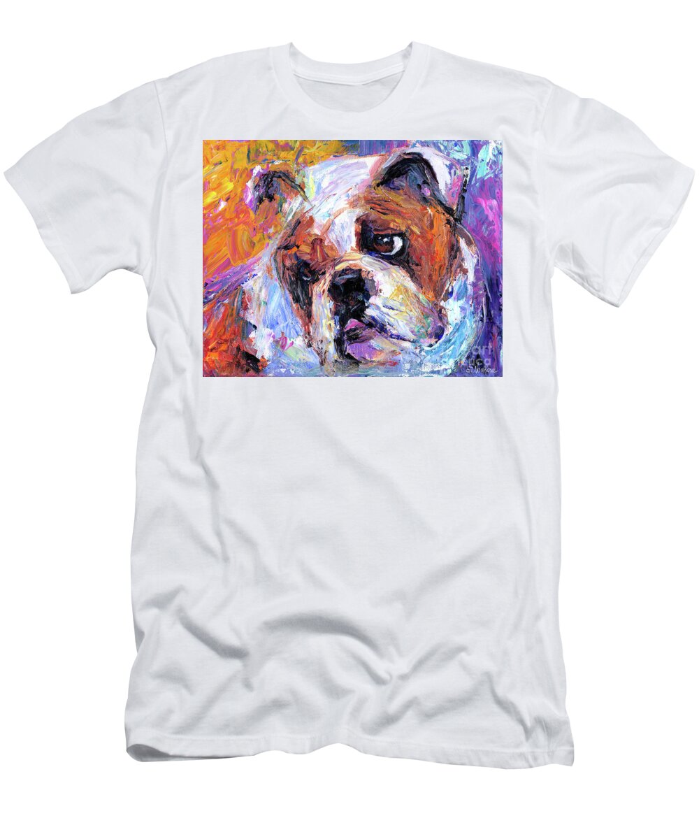 English Bulldog Painting T-Shirt featuring the painting Impressionistic Bulldog painting #1 by Svetlana Novikova