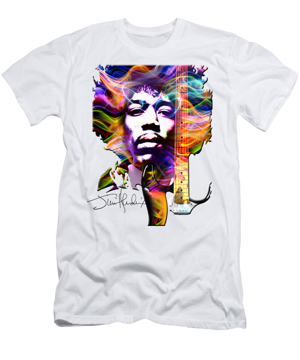 Jimi Hendrix T-Shirt featuring the digital art James Marshall Hendrix Signature by Mal Bray