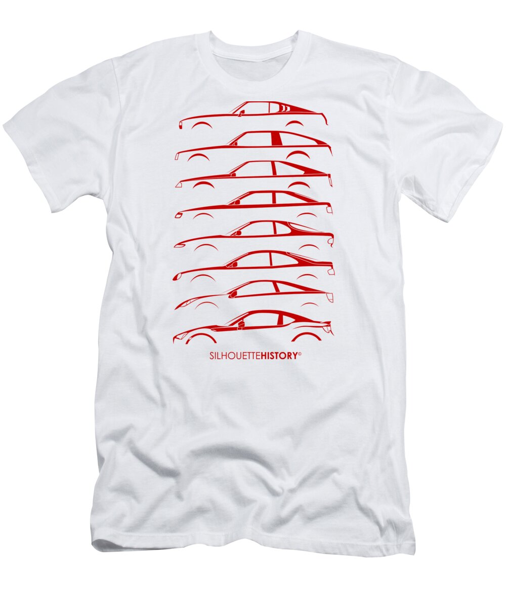 Japanese Car T-Shirt featuring the digital art Japanese Coupe SilhouetteHistory #1 by Gabor Vida
