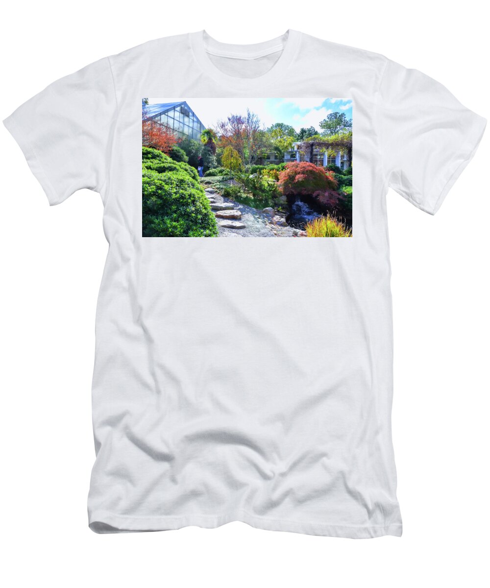 Japanese Garden Pond With Light T-Shirt featuring the painting Japanese garden 3 #1 by Jeelan Clark