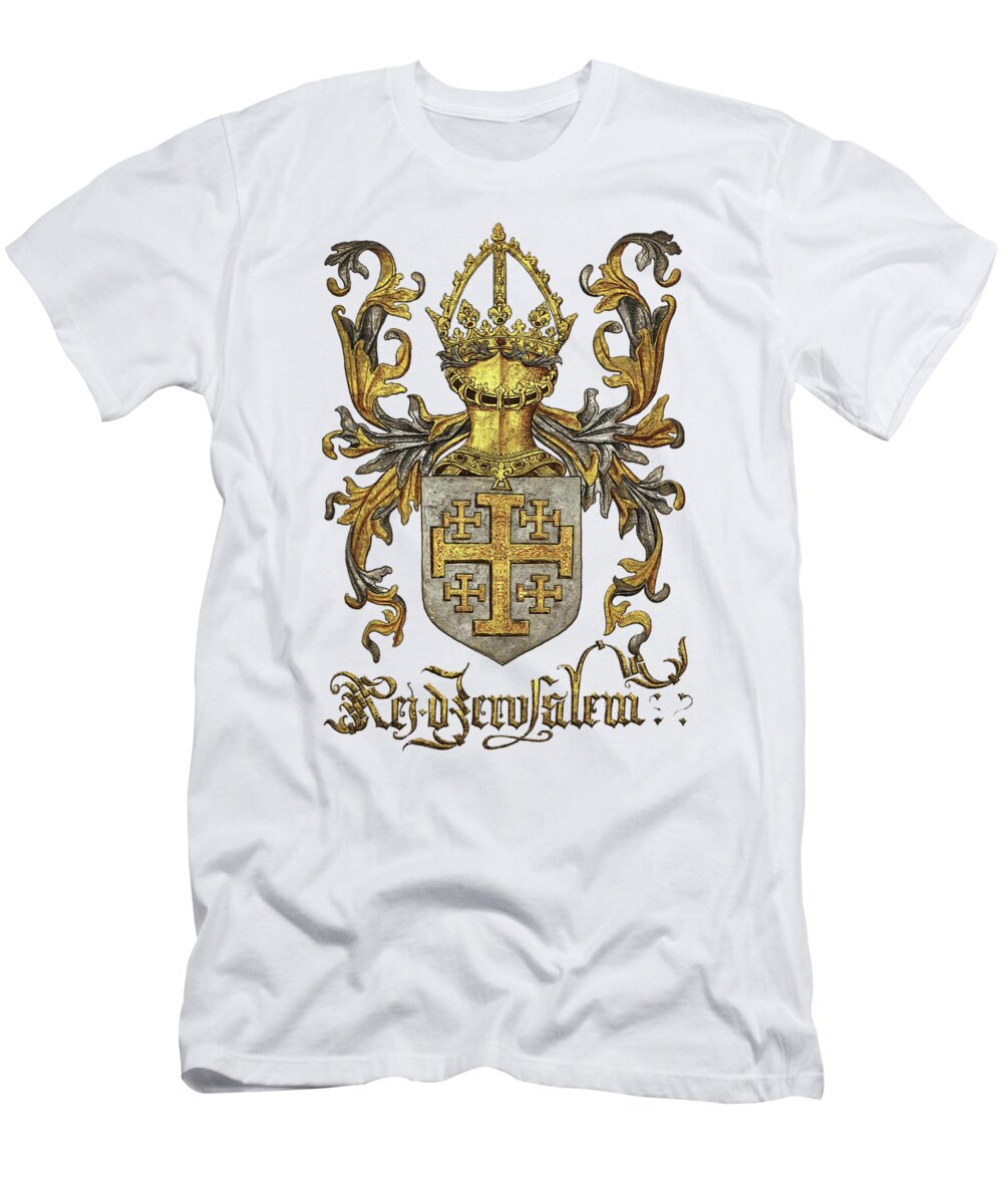 'roll Of Arms� Collection By Serge Averbukh T-Shirt featuring the photograph Kingdom of Jerusalem Coat of Arms - Livro do Armeiro-Mor #1 by Serge Averbukh