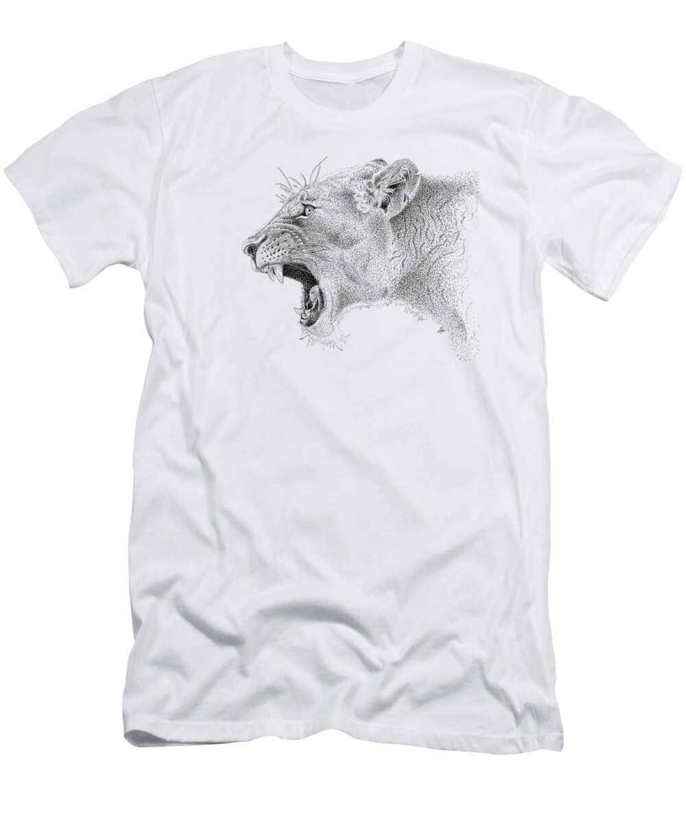 Wildlife T-Shirt featuring the drawing Lioness #1 by John Prehart