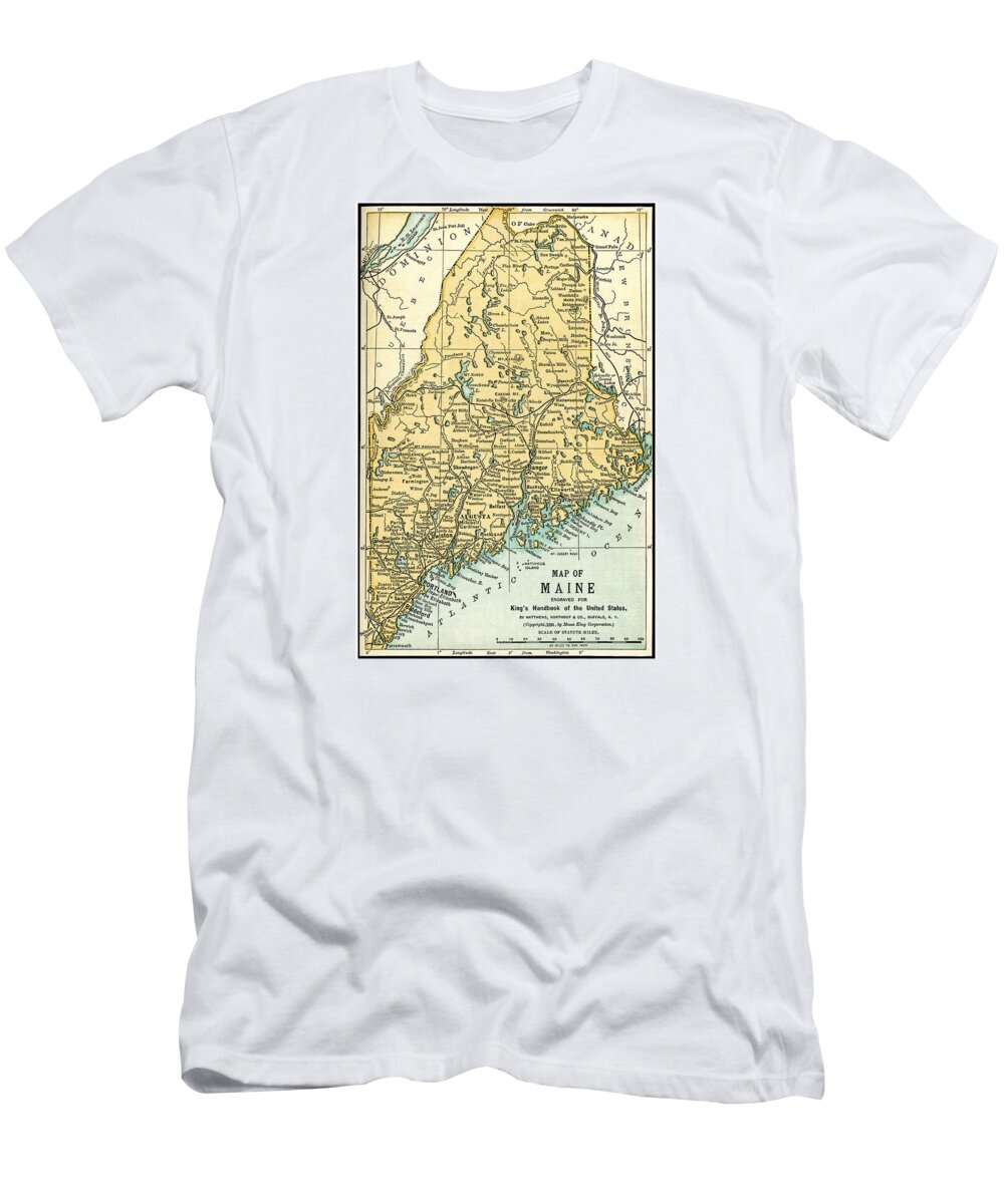 Maine T-Shirt featuring the photograph Maine Antique Map 1891 by Phil Cardamone