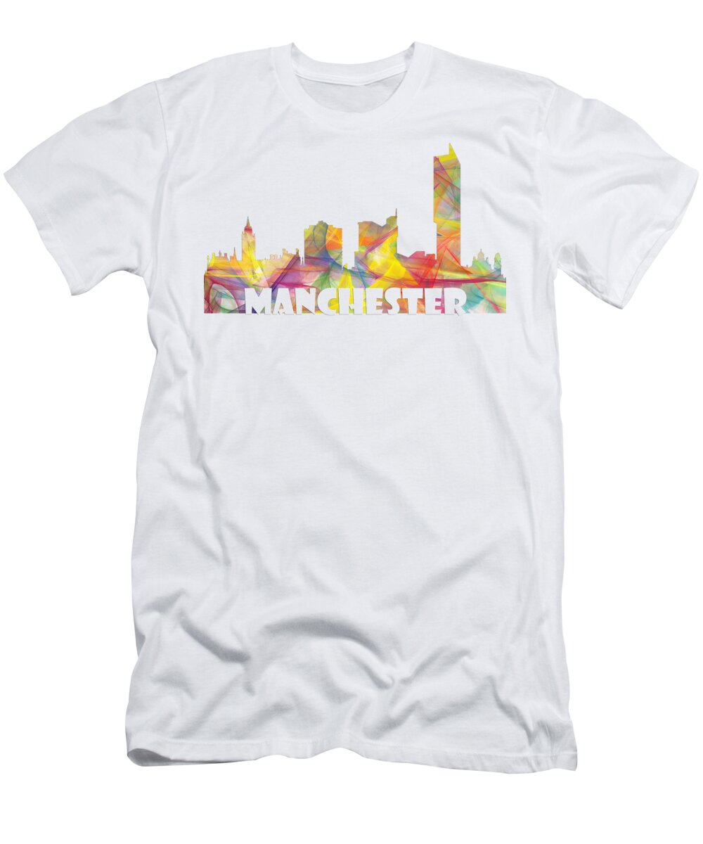 Manchester England Skyline T-Shirt featuring the digital art Manchester England Skyline #1 by Marlene Watson