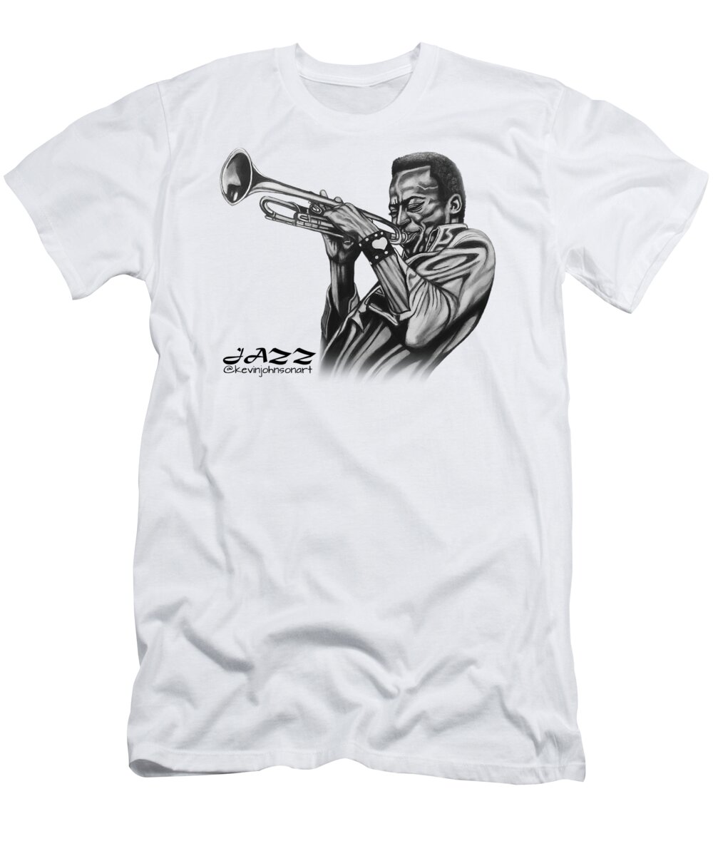 Miles Davis T-Shirt featuring the drawing Miles Davis Graphic Design - Black Text by Kevin Johnson Art