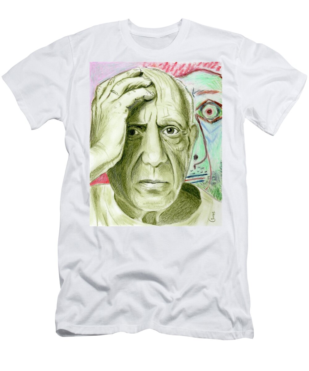 Pablo Piccaso T-Shirt featuring the drawing Pablo Piccaso #1 by Yoshiko Mishina