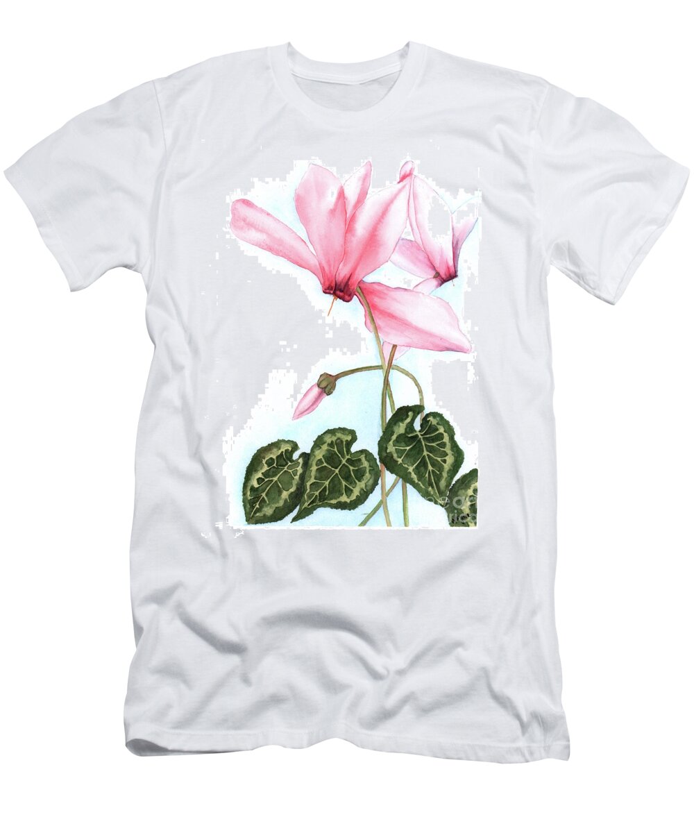 Flowers T-Shirt featuring the painting Pink Cyclamen by Hilda Wagner