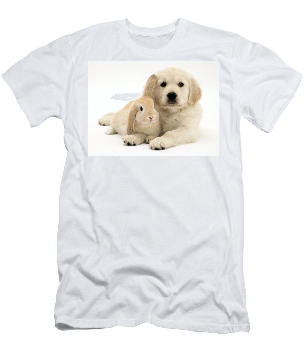 Sandy Lop Rabbit T-Shirt featuring the photograph Puppy And Bunny #1 by Jane Burton