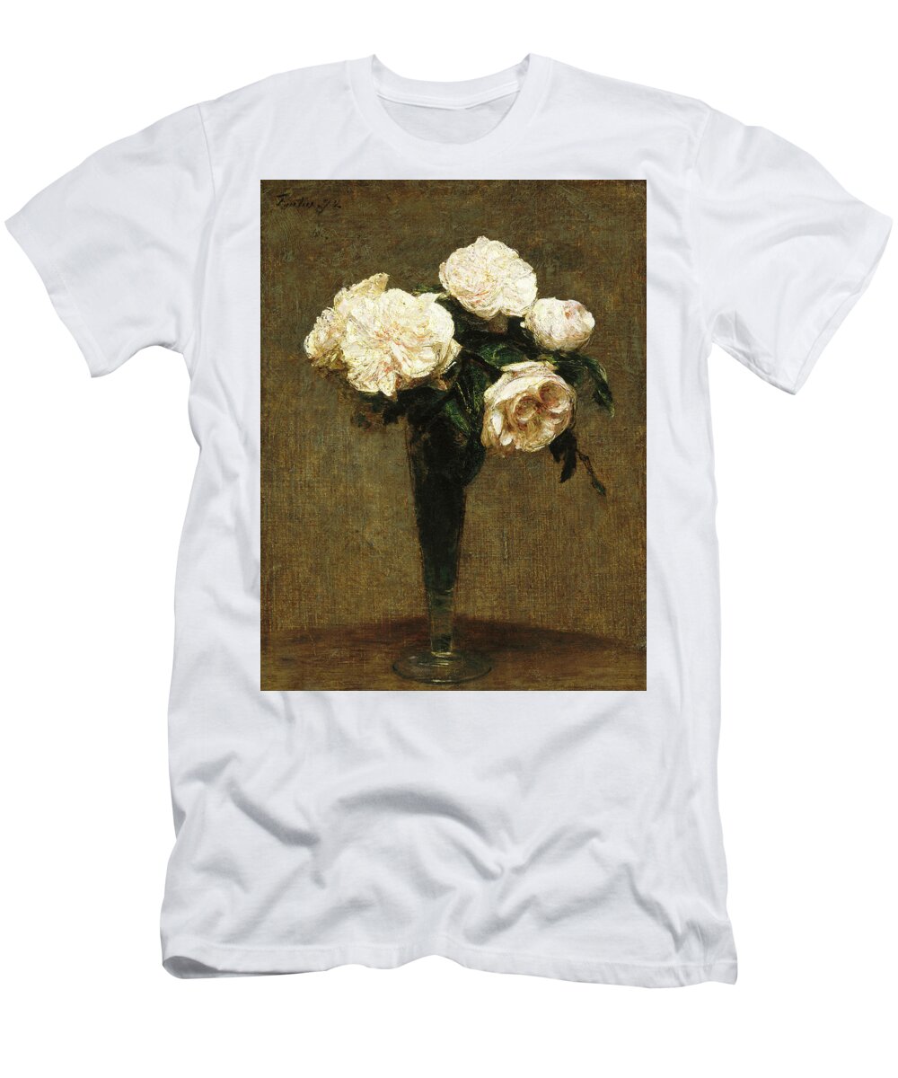 Henri Fantin-latour T-Shirt featuring the painting Roses in a Vase #1 by Henri Fantin-Latour