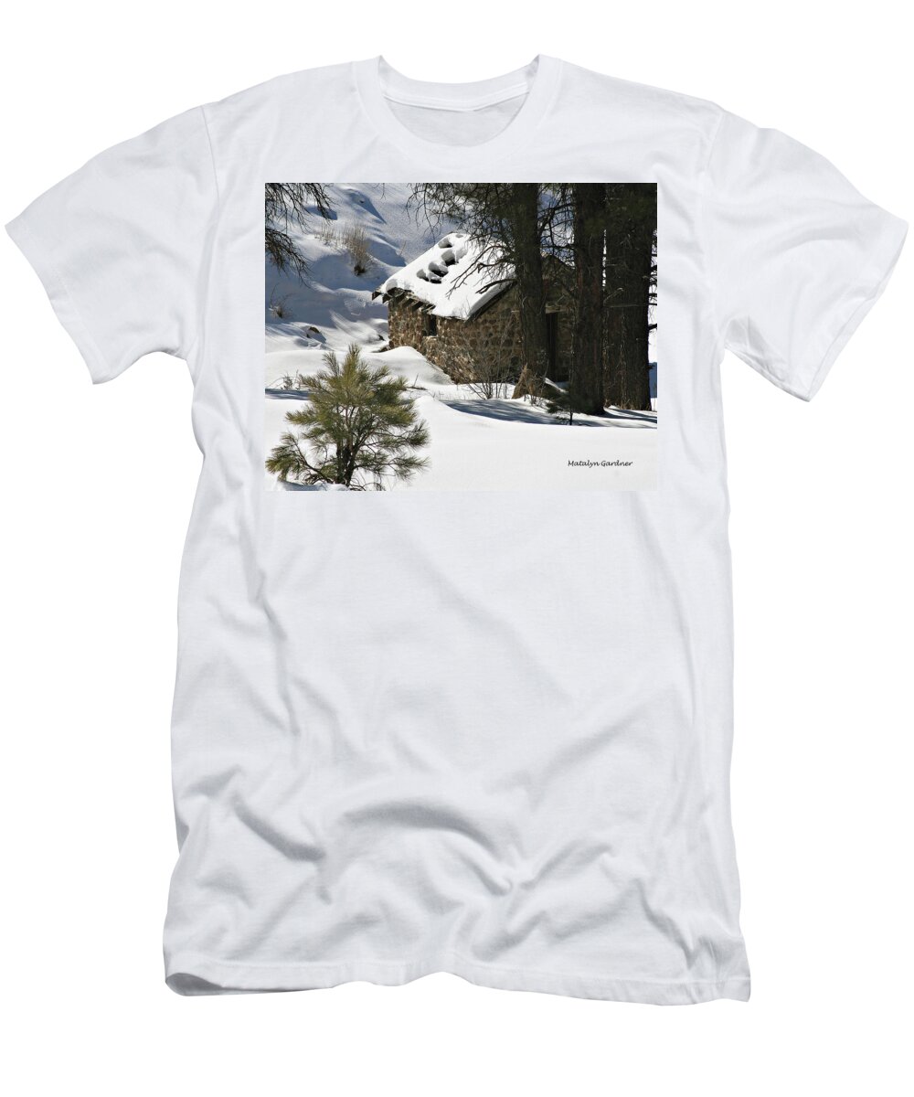 Snow T-Shirt featuring the photograph Snow Cabin by Matalyn Gardner
