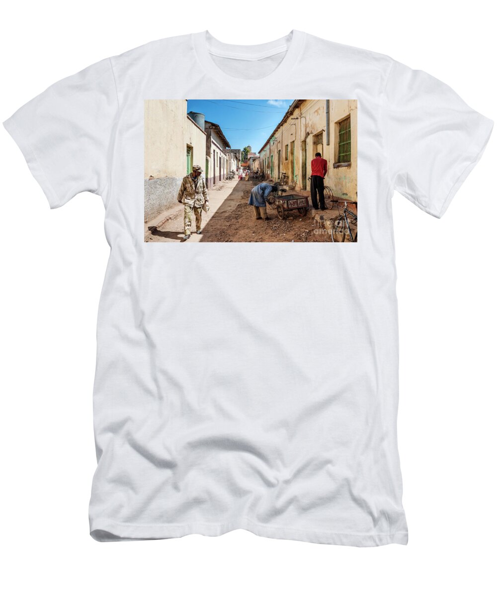 Africa T-Shirt featuring the photograph Street In Central Market Area Of Asmara City Eritrea #1 by JM Travel Photography