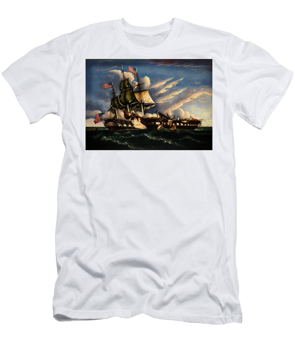 Thomas Chambers T-Shirt featuring the painting The Constitution and the Guerriere #1 by Thomas Chambers