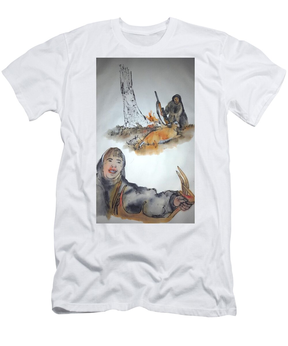 Hunter. Hunted T-Shirt featuring the painting The hunter and the hunted album #1 by Debbi Saccomanno Chan