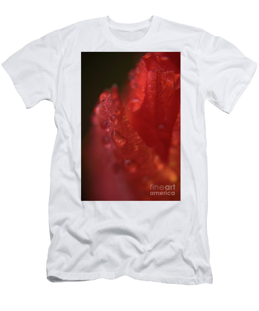 Tulip T-Shirt featuring the photograph Tulip Petal raindrops-1844 #2 by Steve Somerville