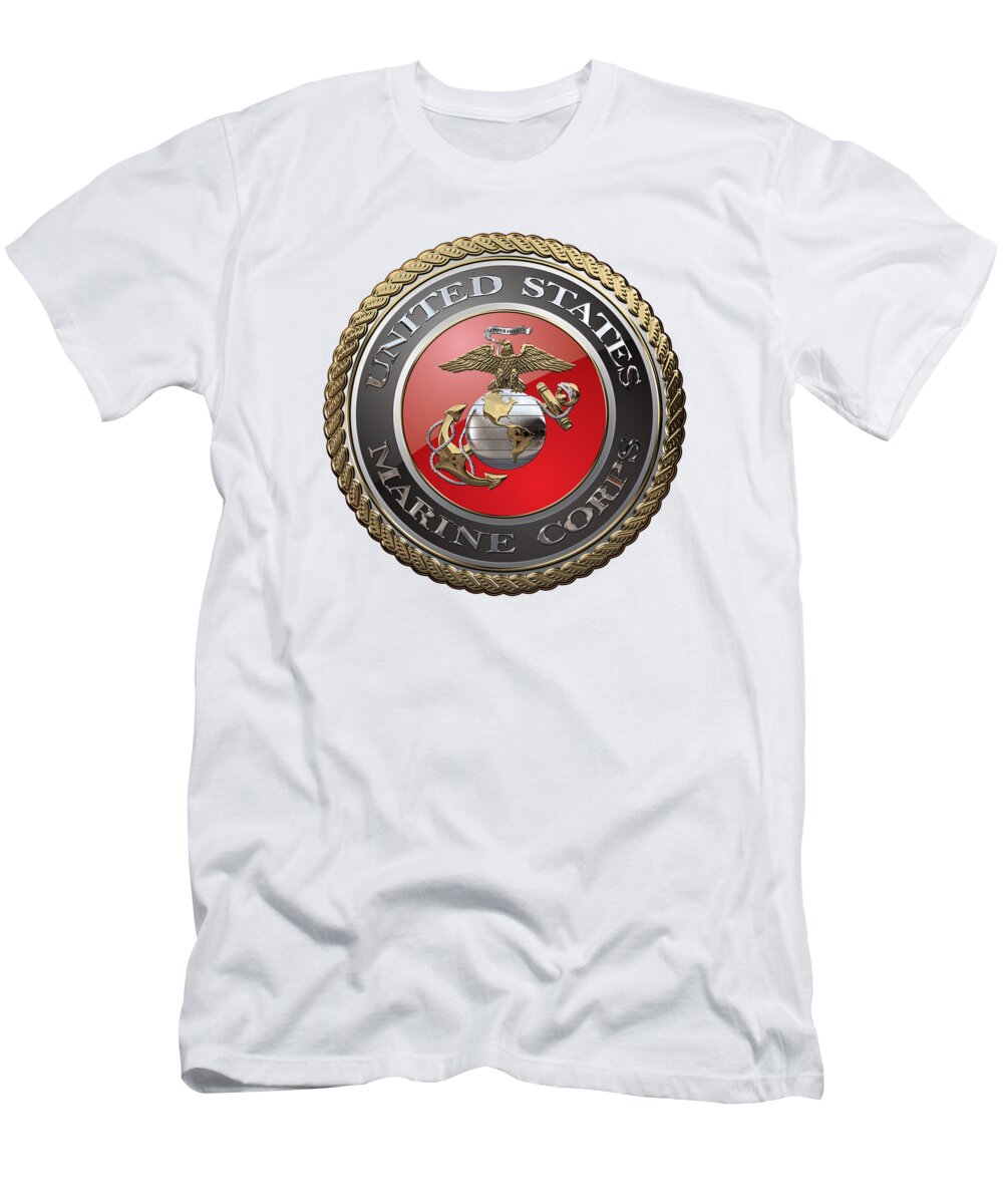 'usmc' Collection By Serge Averbukh T-Shirt featuring the digital art U. S. Marine Corps - U S M C Emblem over White Leather by Serge Averbukh