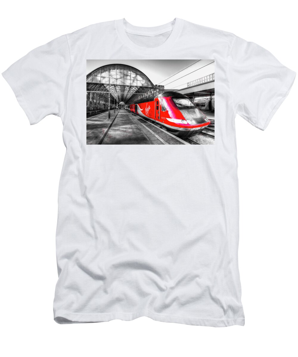 Virgin T-Shirt featuring the photograph Virgin Train Kings Cross Station #1 by David Pyatt