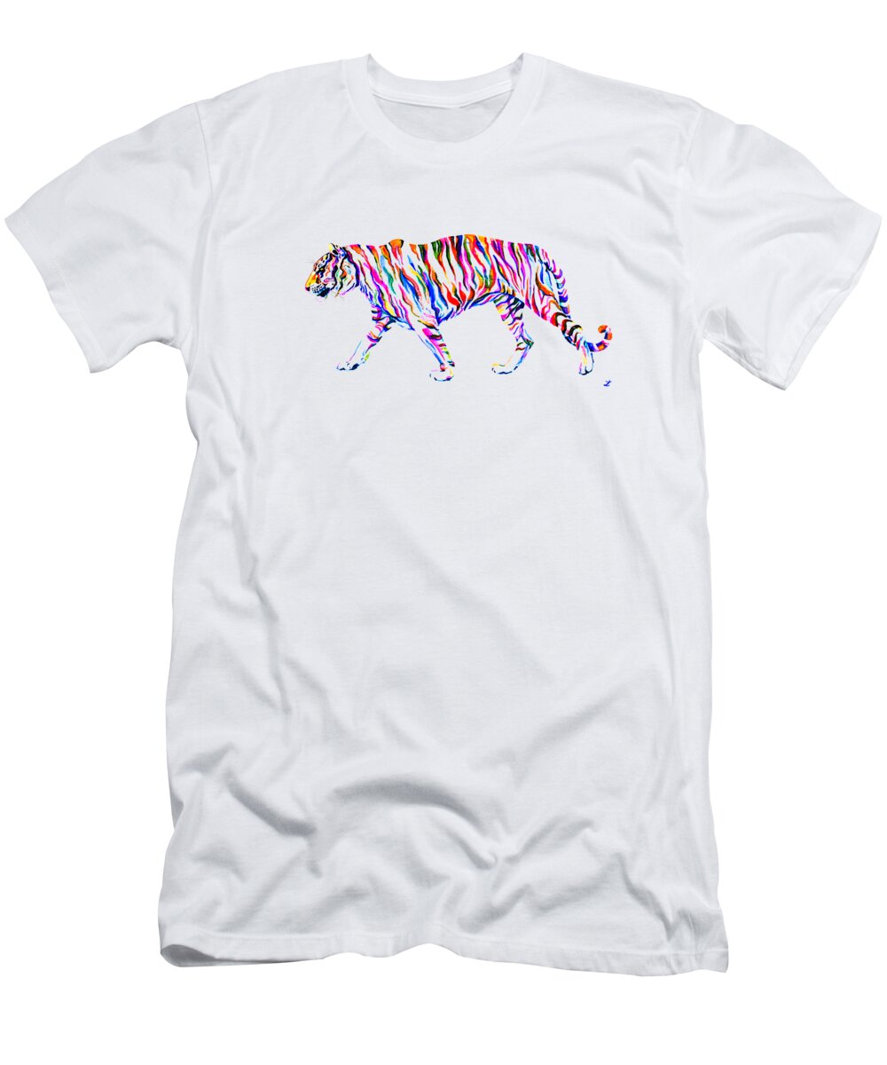 Tiger T-Shirt featuring the painting Walking Tiger #1 by Zaira Dzhaubaeva