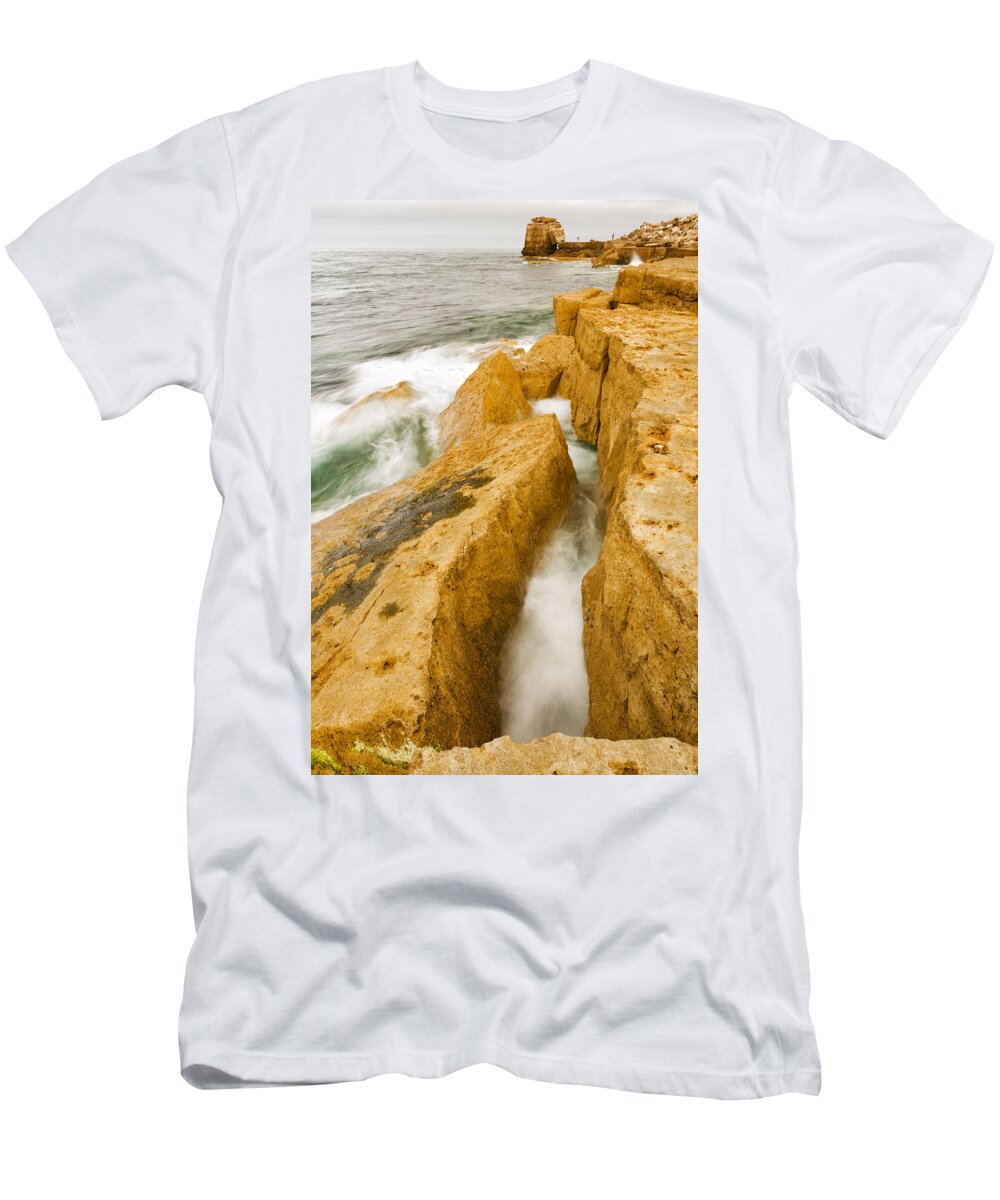 Pulpit T-Shirt featuring the photograph Waves crashing over Portland Bill #1 by Ian Middleton