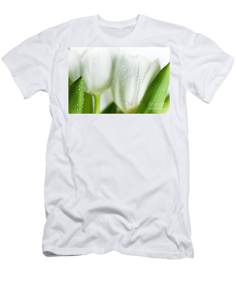 Dew T-Shirt featuring the photograph White Tulips #1 by Nailia Schwarz