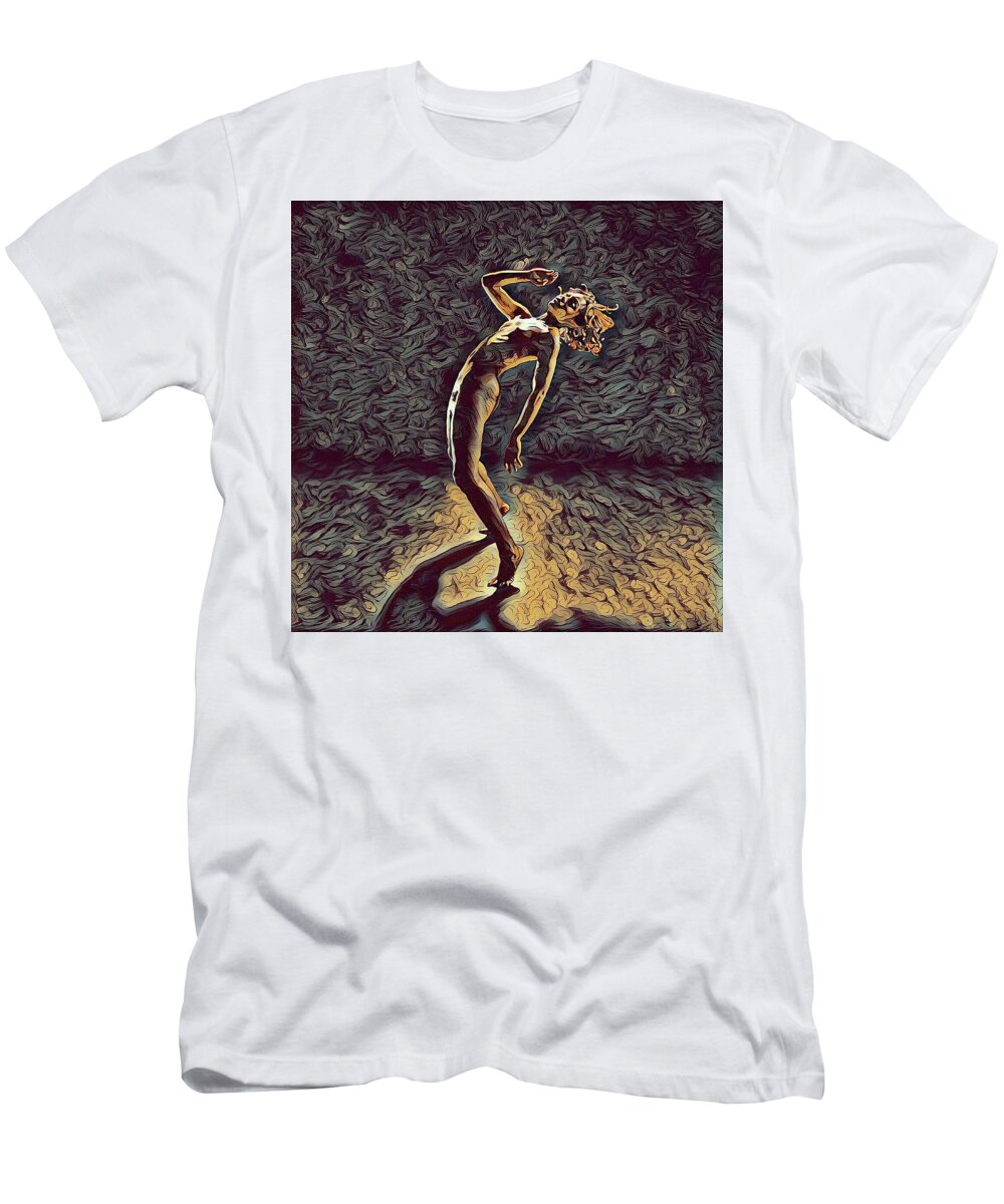 Nude Dancer T-Shirt featuring the digital art 1322s-ZAC Dancing Naked in the Light by Chris Maher