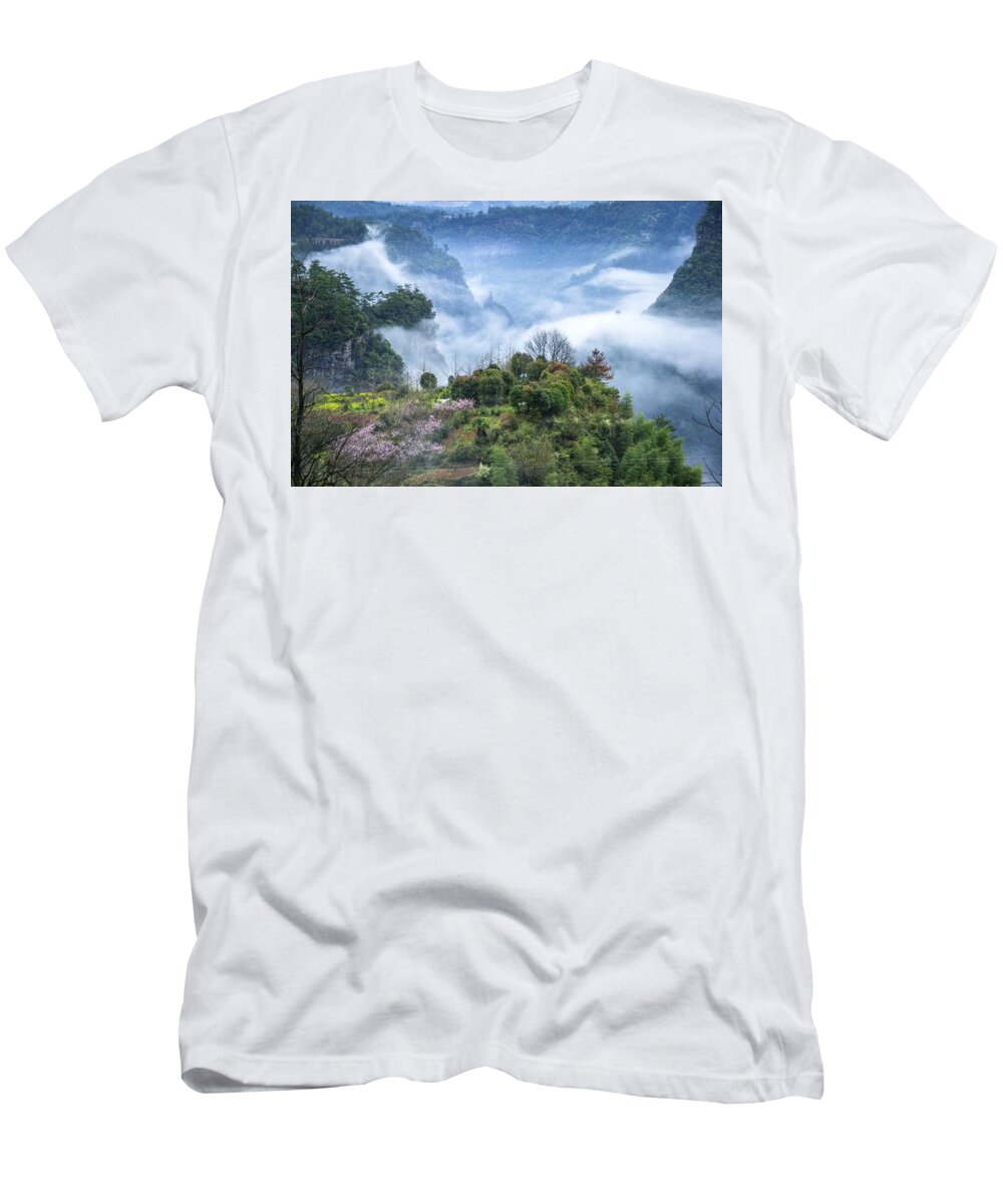 Nature T-Shirt featuring the photograph Mountains scenery in the mist #18 by Carl Ning