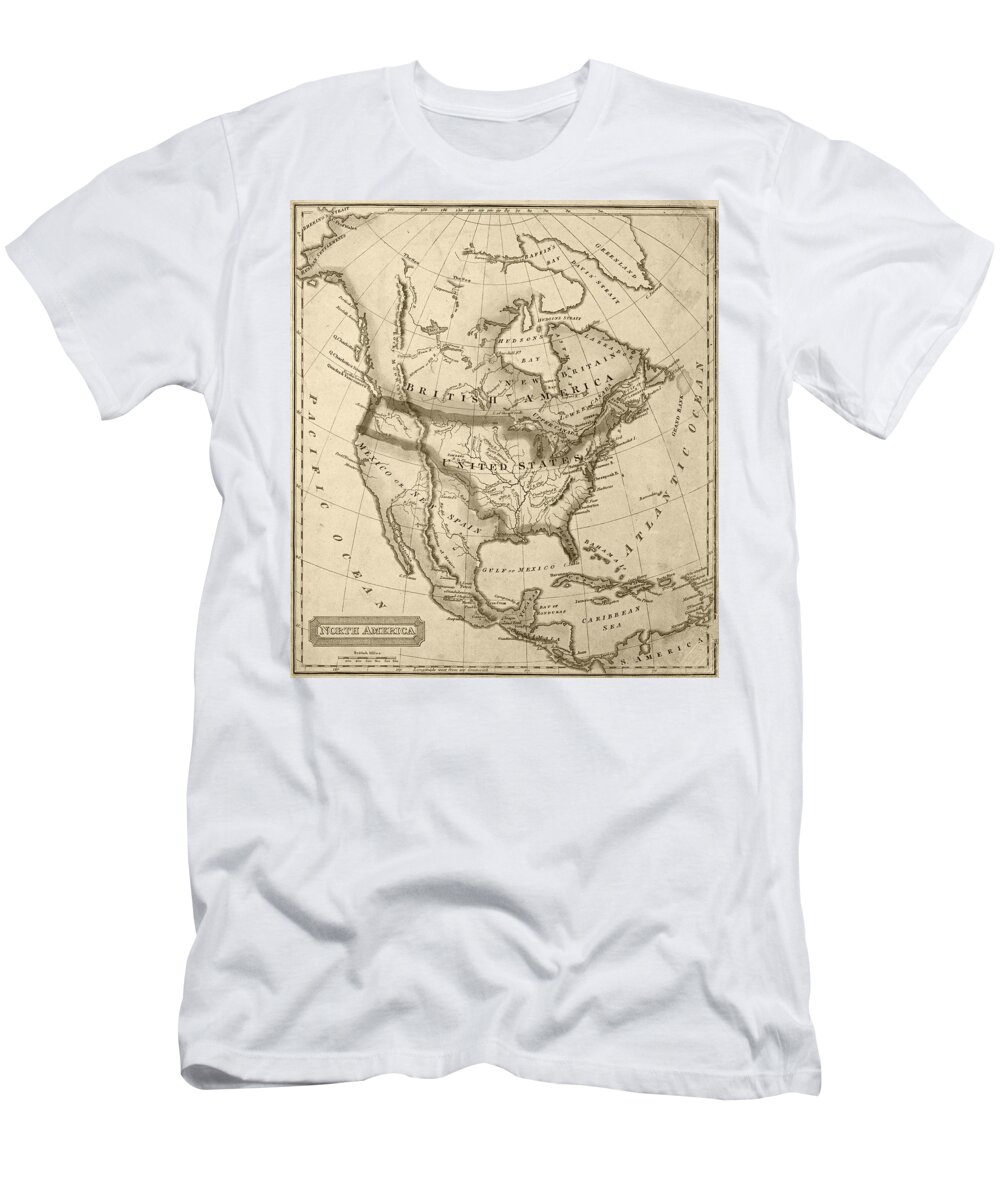 1822 T-Shirt featuring the digital art 1822 Map of North America Sepia by Toby McGuire