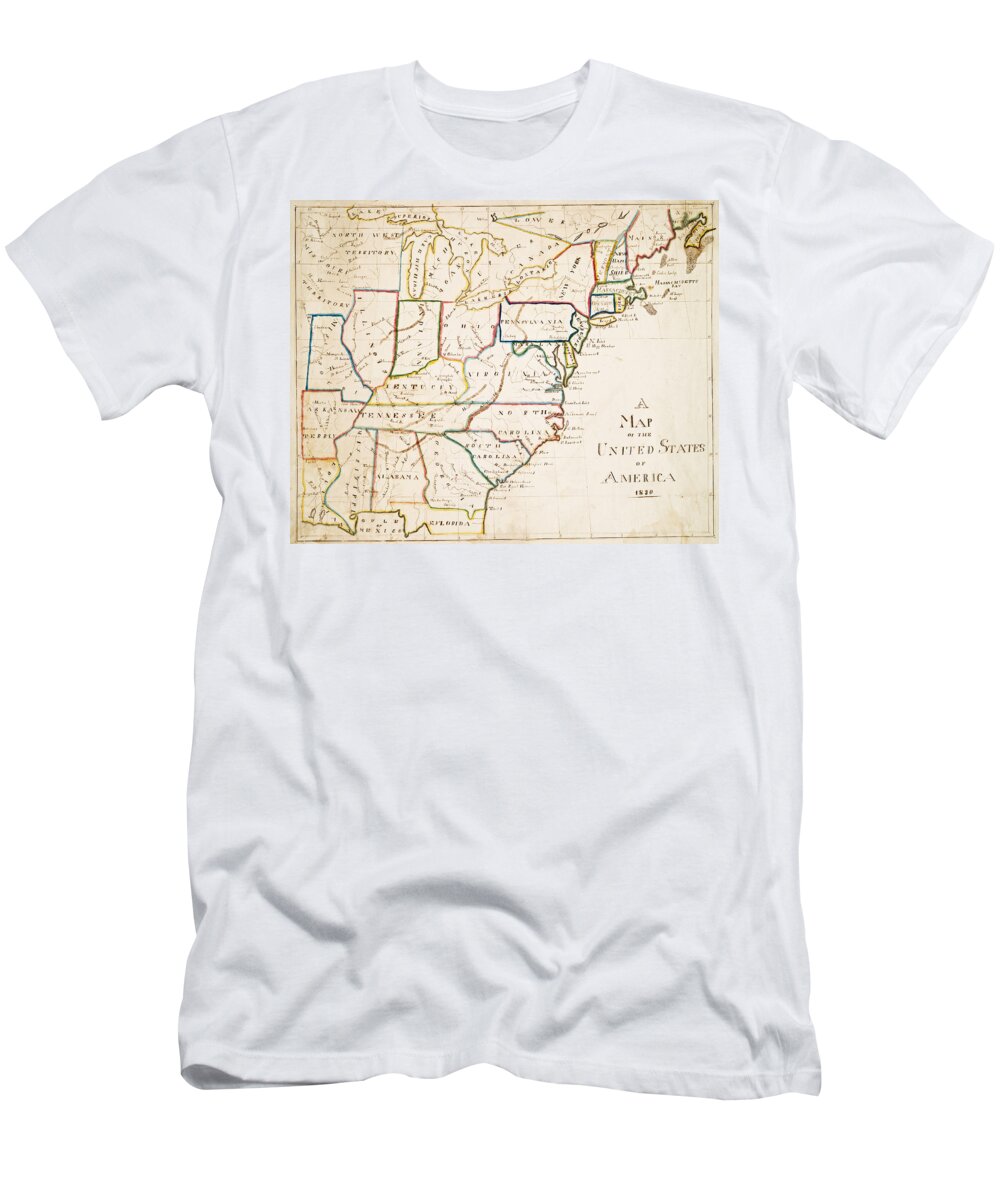 United T-Shirt featuring the digital art 1830 Map of the United States Color by Toby McGuire